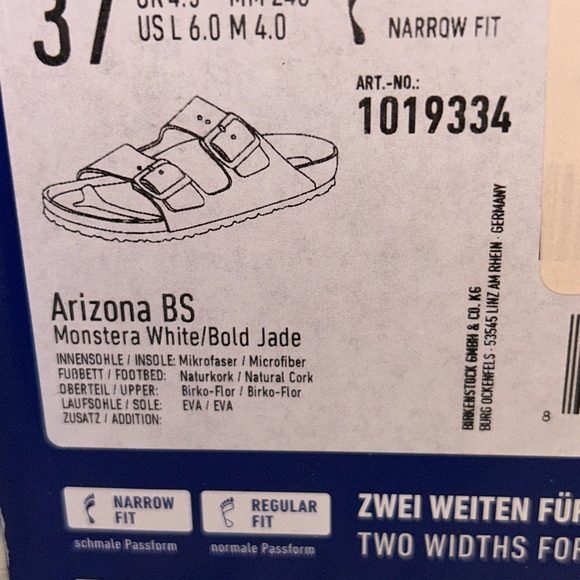 New Birkenstock Arizona Leafy Green and White Slides - Picture 6 of 6